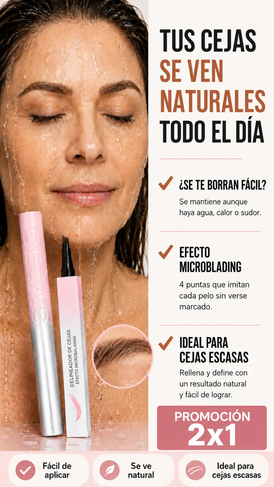 Lápiz cejas impermeable 4 puntas 2x1